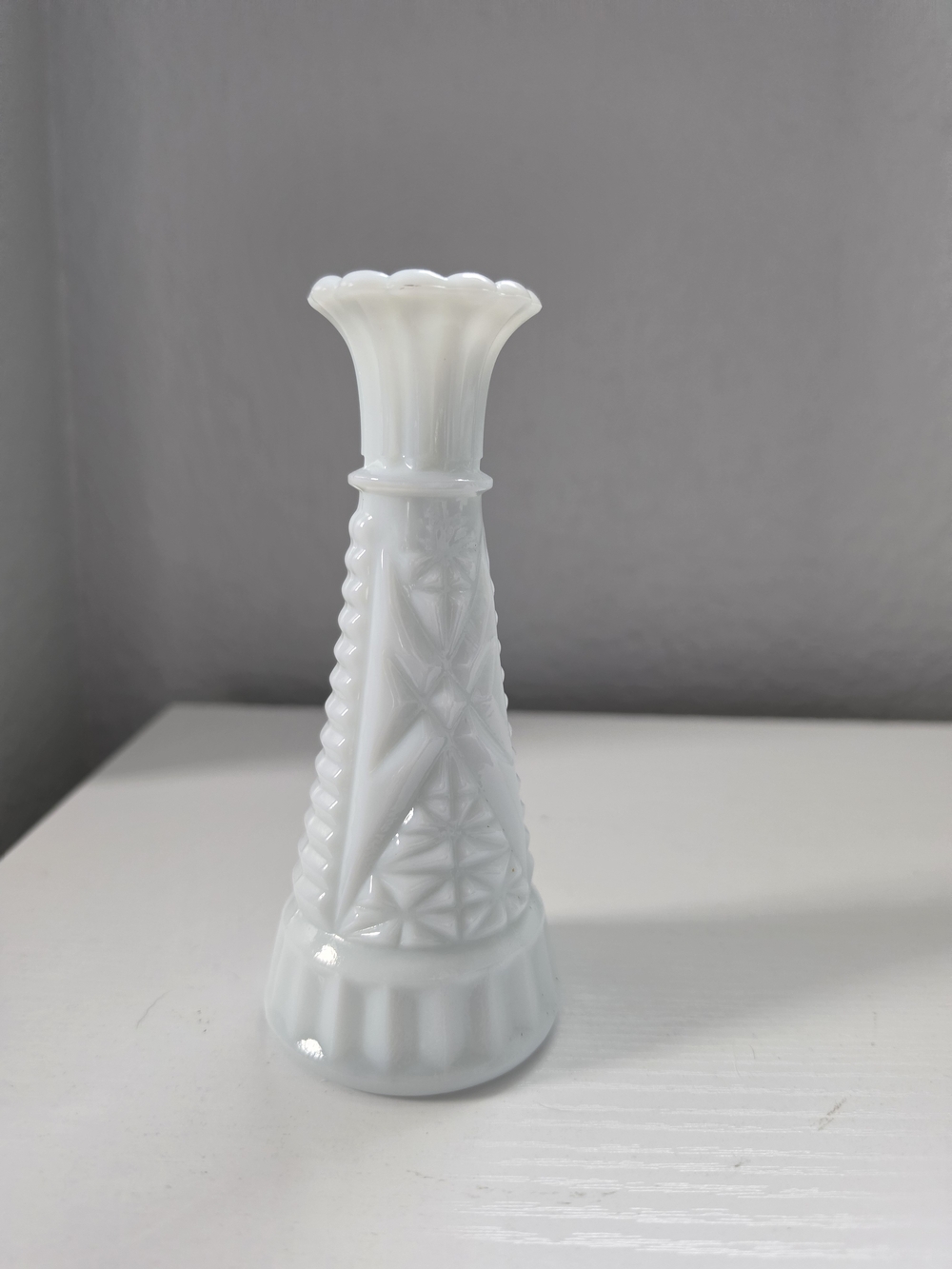 Anchor Hocking White Milk Glass Bud Vase with Scalloped Rim